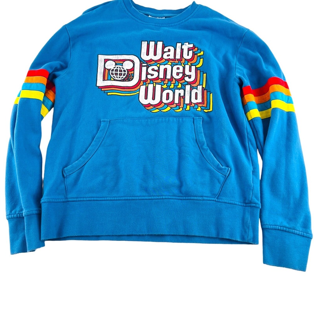 Disney Parks‎ Women's Small Sweatshirt Rainbow Stripes Retro Look Blue